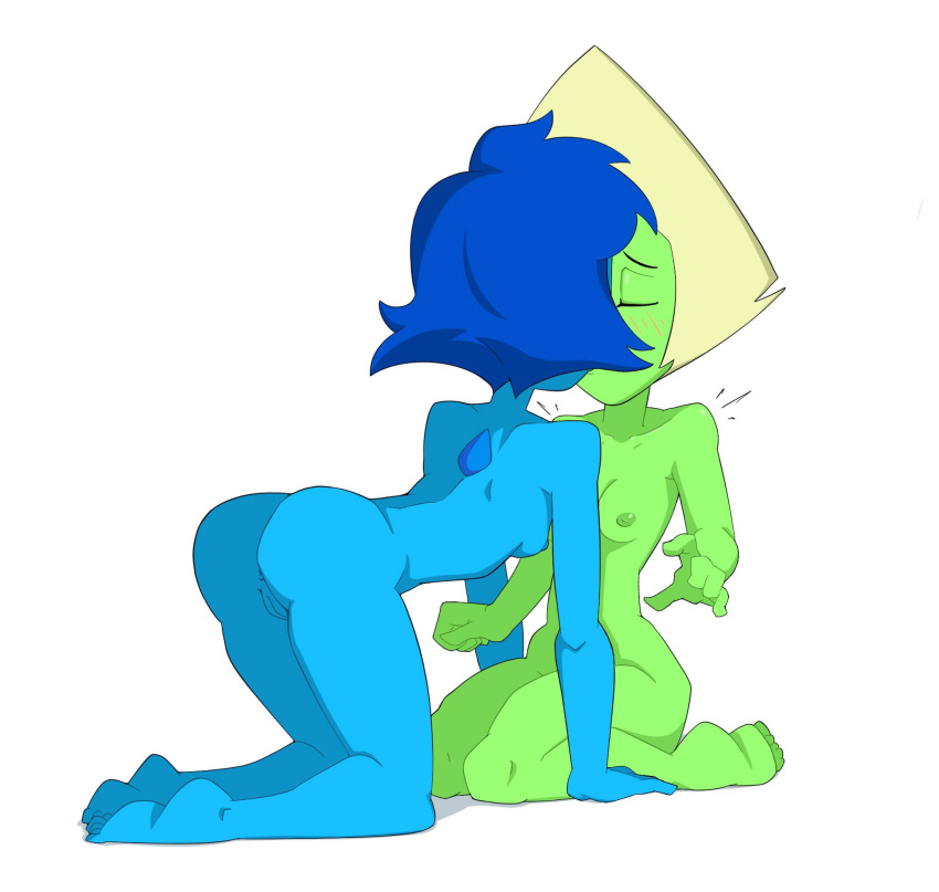 alien anus areola blush breasts butt cartoon_network duo elemental_creature eyes_closed female female/female genitals hi_res kissing lapis_lazuli_(gem_species) lapis_lazuli_(steven_universe) nipples not_furry nude peridot_(gem_species) peridot_(steven_universe) pussy simple_background steven_universe thrumbo_(artist) white_background