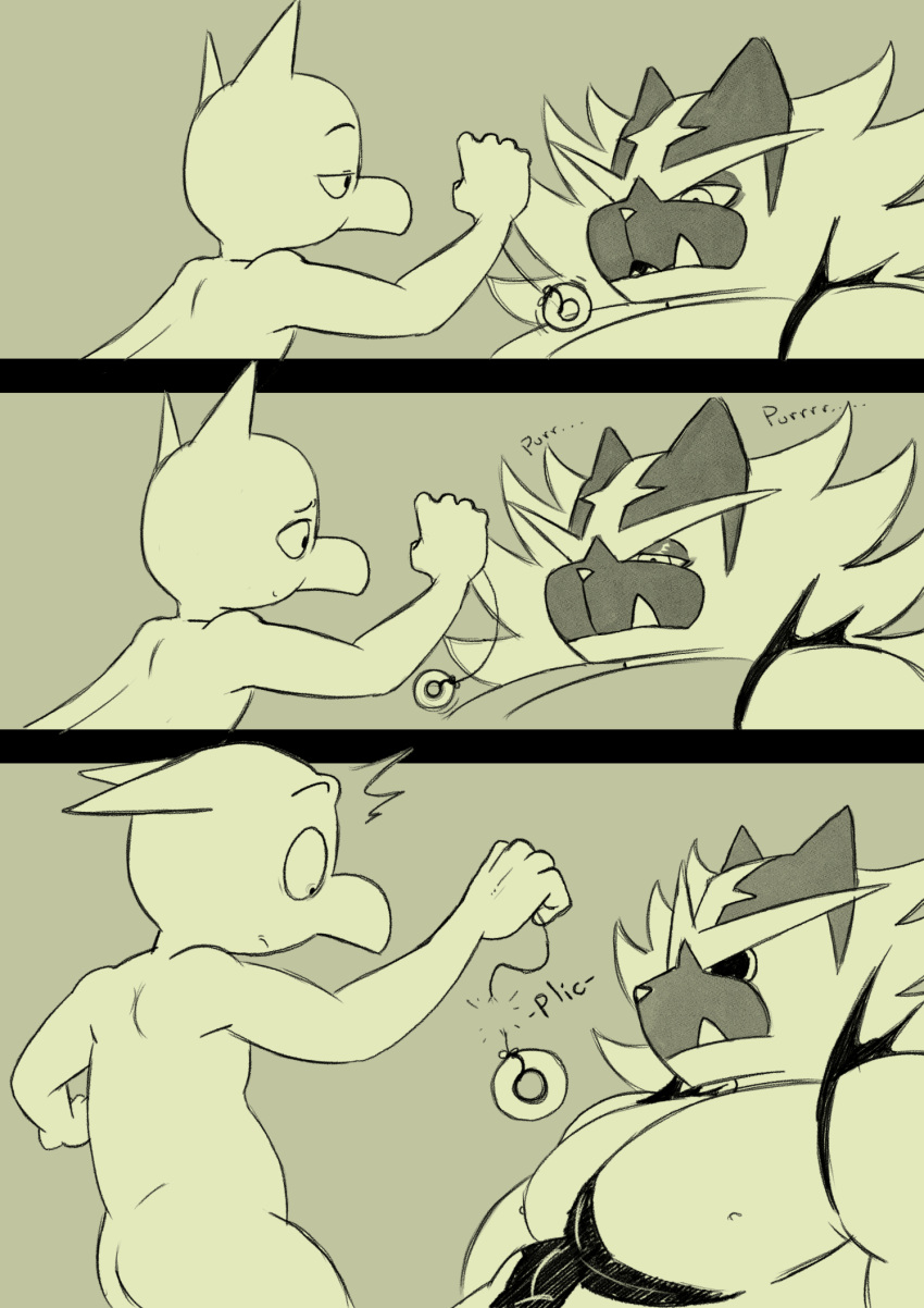 2020 anthro big_pupils broken butt comic dilated_pupils duo ears_back felid feline generation_1_pokemon generation_7_pokemon hi_res holding_object holding_pendulum humanoid hypno_(pokemon) hypnosis incineroar larger_anthro larger_male looking_at_another male mammal mind_control monochrome nintendo nipples nude pecs pendulum pivoted_ears pokemon pokemon_(species) pupils purring size_difference smaller_humanoid smaller_male swinging tush uhoh underbite wide_eyed