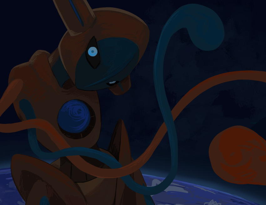 ._. deoxys deoxys_(normal) earth_(planet) highres looking_at_viewer nishinori_(24no71) no_humans no_mouth planet pokemon pokemon_(creature) solo space