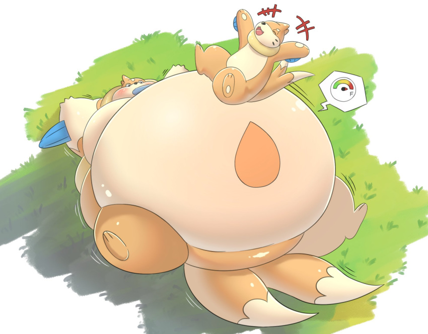 2_tails anthro belly belly_expansion belly_inflation big_belly body_expansion body_inflation bouncing brother_(lore) brothers_(lore) buizel duo expansion floatzel generation_4_pokemon happy hi_res hose hose_in_mouth huge_belly hyper_inflation immobile inflation lying male multi_tail nintendo norsu327 on_back pawpads pokemon pokemon_(species) pressure_gauge sibling_(lore) smile tail