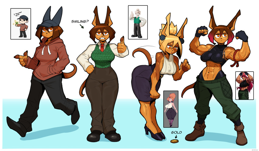 2023 aardman_animations abs absurd_res anthro baseball_cap bent_over blonde_hair bottomwear brown_body brown_fur brown_hair canid canine canis ceehaz clothing cosplay dobermann dog_knight_rpg domestic_dog female flexing footwear fur furgonomic_headwear furgonomics gesture hair hand_in_pocket hat headgear headwear hi_res high_heels hoodie mammal multiple_outfits muscular muscular_anthro muscular_arms muscular_female necktie pawpads pencil_skirt pinscher pockets rory_(ceehaz) skirt solo tail tail_motion tailwag thumbs_up topwear wallace_(wallace_and_gromit) wallace_and_gromit