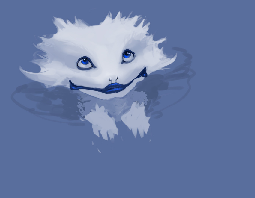 alien ambiguous_gender blue_eyes blue_lips feral fur hi_res lips looking_up meandraco partially_submerged solo water white_body white_fur
