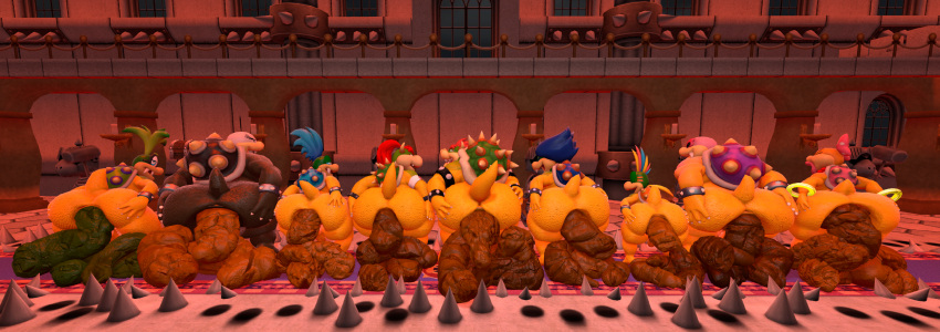 absurd_res anthro backsack balls big_butt bowser bowser_jr. butt carpet castle casual_nudity dragon family feces feces_on_ground female genitals group group_poop hand_on_butt hi_res huge_butt iggy_koopa koopa koopaling larry_koopa lemmy_koopa lineup looking_at_viewer looking_back ludwig_von_koopa male mario_bros morton_koopa_jr. nintendo pooping pooping_on_floor presenting presenting_hindquarters rear_view reptile roy_koopa scalie scat spikes tecbuttlovefa thick_thighs turtle wendy_o._koopa