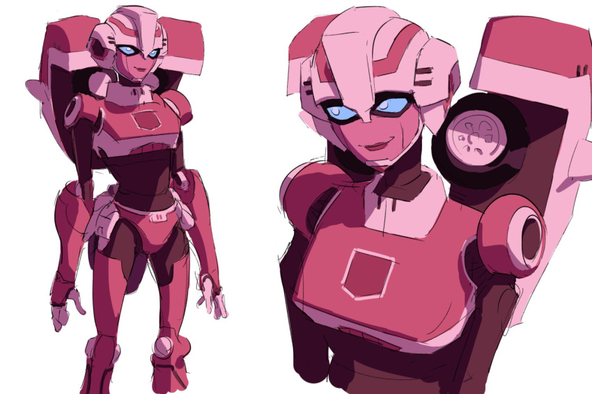 1girl arcee autobot backpack bag blue_eyes breasts ebirdwatching humanoid_robot medium_breasts panties pink_panties robot robot_girl simple_background transformers transformers_animated underwear white_background