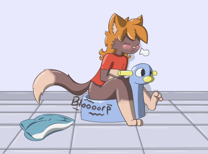 anthro bathroom blush bottomless clothed clothing digital_media_(artwork) domestic_cat english_text fart feces felid feline felis fluffy fluffy_tail fur grunting hair hi_res male mammal partially_clothed pooping potty potty_training ritz_(ritzcat) ritzcat scat sitting solo tail text toilet toilet_use