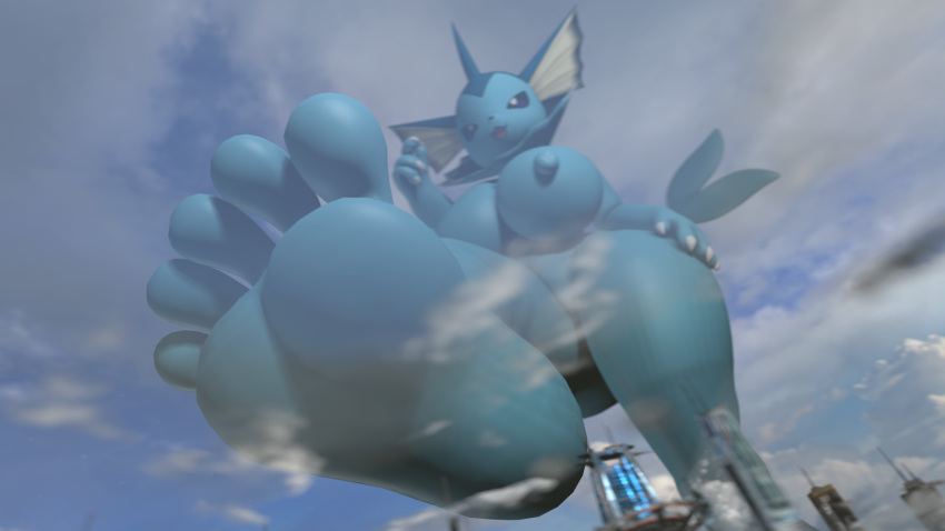 3d_(artwork) 4_fingers 5_toes anthro barefoot big_breasts big_feet blue_body blue_skin breasts city clawed_fingers claws digital_media_(artwork) eeveelution feet female fin fingers foot_fetish foot_focus fortfoot game_freak generation_1_pokemon hand_on_hip hi_res humanoid humanoid_feet interspecies macro nintendo nude plantigrade pokemon pokemon_(species) pokephilia smile soles solo source_filmmaker stomping tagme thick_thighs toes vaporeon wide_hips widescreen