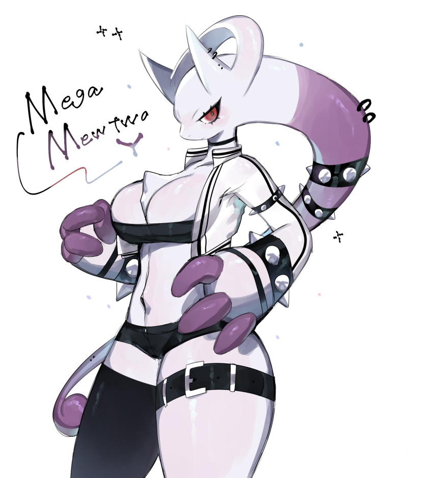 anthro breasts clothed clothing female hi_res legendary_pokemon mega_evolution mega_mewtwo mega_mewtwo_y nintendo pokemon pokemon_(species) red_eyes simple_background solo togetoge white_body