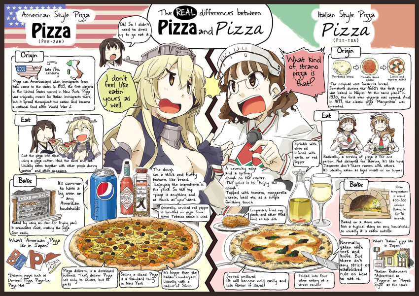 akagi_(kancolle) american_flag domino's_pizza iowa_(kancolle) italian_flag italy kantai kantai_collection littorio_(kancolle) nagumo_(nagumon) non-web_source pepsi pizza_hut translated united_states