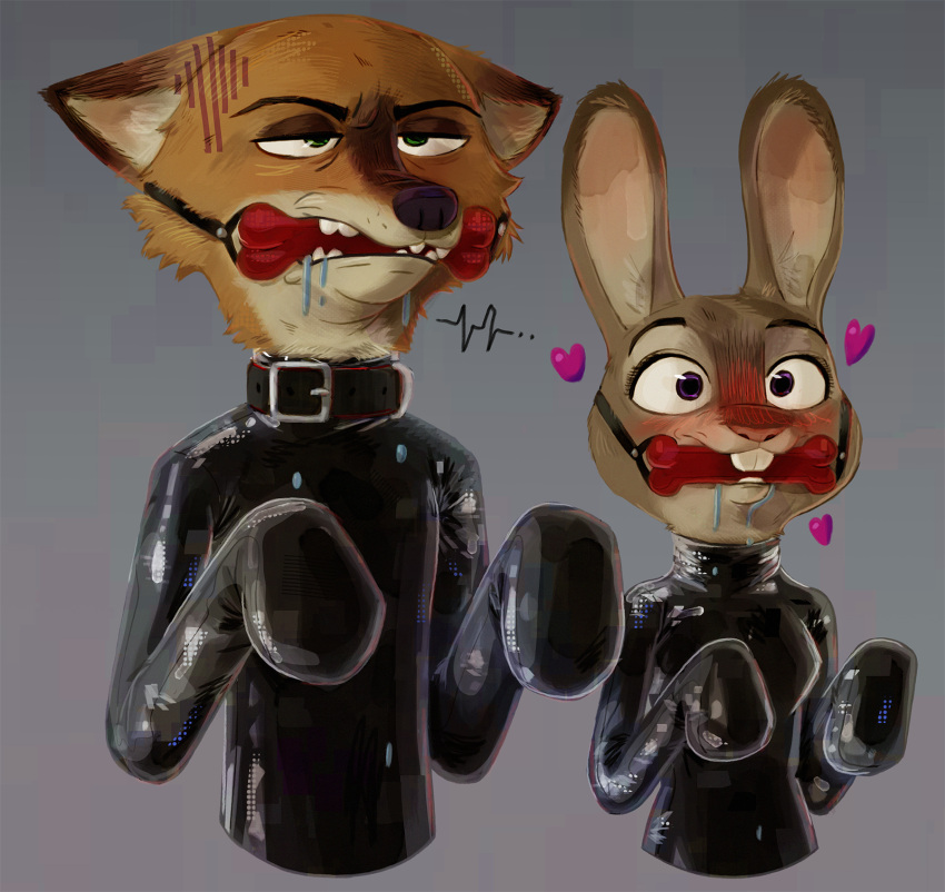 &lt;3 33xtc angry anthro bdsm begging begging_pose blush blush_lines bodily_fluids bondage bondage_gear bondage_gloves bone_gag bound canid canine clothing collar disney drooling duo embarrassed female floppy_ears fox gag gagged gagged_drooling grumpy hi_res judy_hopps lagomorph latex latex_clothing leporid male male/female mammal nick_wilde petplay pose puppyplay questionable_consent rabbit red_fox roleplay romantic romantic_couple rubber_clothing rubber_suit saliva size_difference submissive submissive_female submissive_male unenthusiastic zootopia