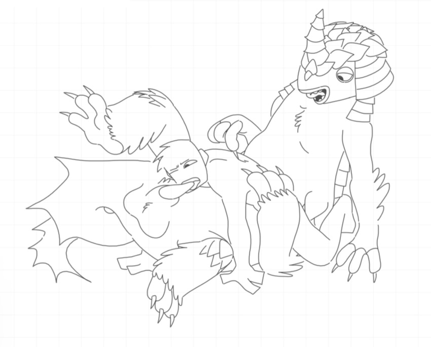 anthro big_blue_bubble duo genitals hi_res holding_partner human licking line_art male male/male mammal monochrome monster multi_limb my_singing_monsters oral pangolin penile penis penis_lick ratfuckqor5 sex size_difference strombonin_(my_singing_monsters) taur teasing tongue tongue_out