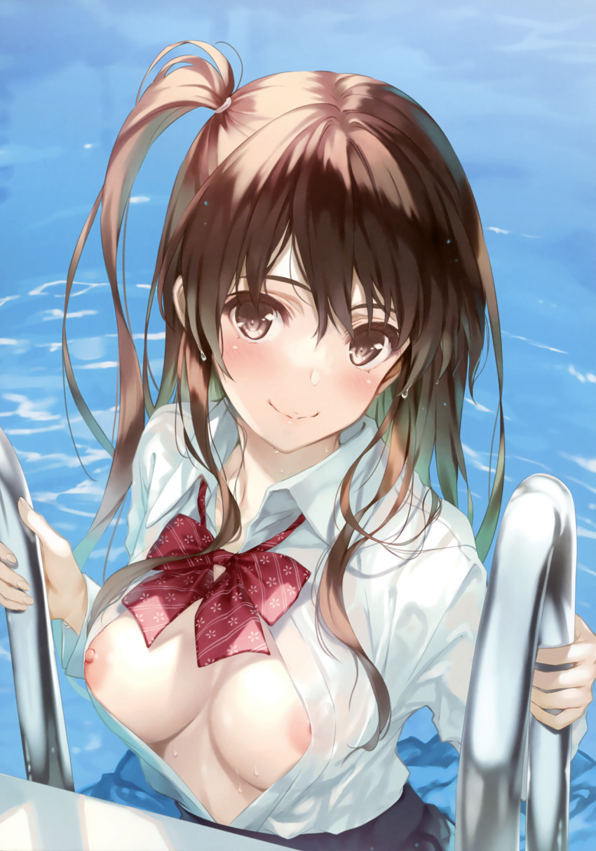 1girl absurdres breasts comic_aun highres looking_at_viewer misaki_kurehito nipples simple_background