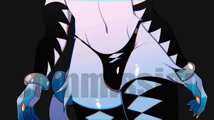 animated anthro black_clothing black_underwear bracelet bulge clothing glare jewelry latex legwear liy-p long_tail male nails neon-chan solo stockings tail underwear white_body