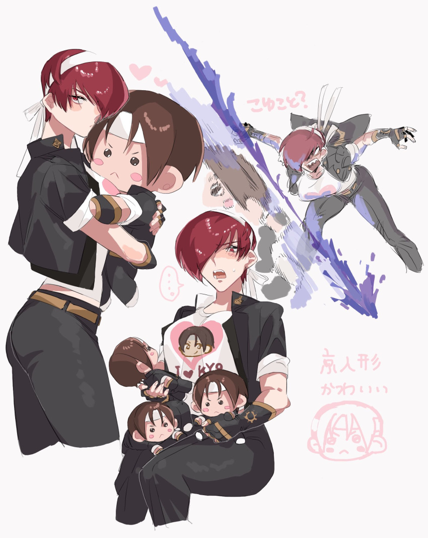 1girl breasts character_doll crossdressing fingerless_gloves fire full_body genderswap genderswap_(mtf) gloves hair_over_one_eye headband highres kusanagi_kyou looking_at_viewer miss_x purple_fire red_eyes red_hair school_uniform secondary_0000 short_hair snk snk_gals_fighters snk_heroines:_tag_team_frenzy solo the_king_of_fighters yagami_iori