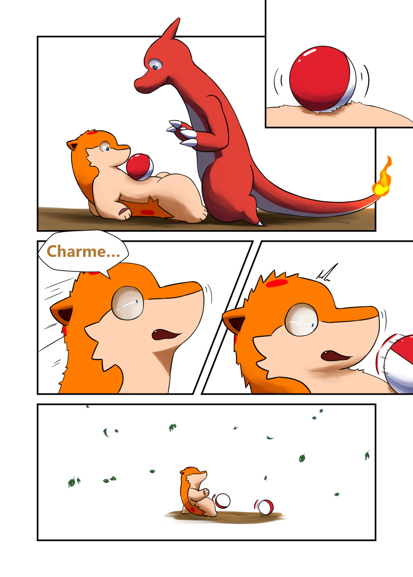 absurd_res charmeleon comic darrow0 english_text fire generation_1_pokemon generation_2_pokemon hi_res nintendo pokeball pokemon pokemon_(species) quilava speech_bubble text yuel