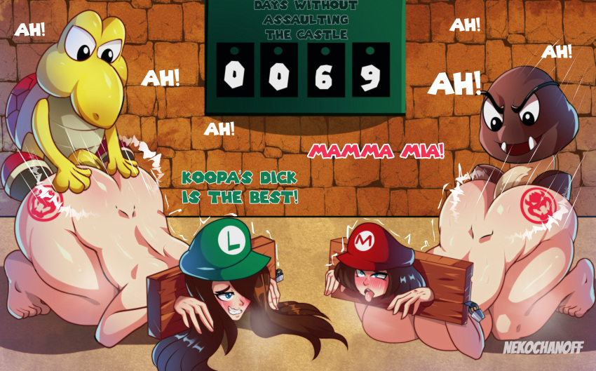 absurd_res anal anal_penetration anthro anthro_penetrating anthro_penetrating_human bdsm big_breasts big_butt bondage bound breasts butt crossgender female goomba hi_res human human_on_anthro human_penetrated interspecies koopa larger_female luigi male mammal mario mario_bros mtf_crossgender nekochanoff nintendo penetration penile penile_penetration penis_in_ass restraints scalie sex size_difference smaller_male stocks tongue tongue_out