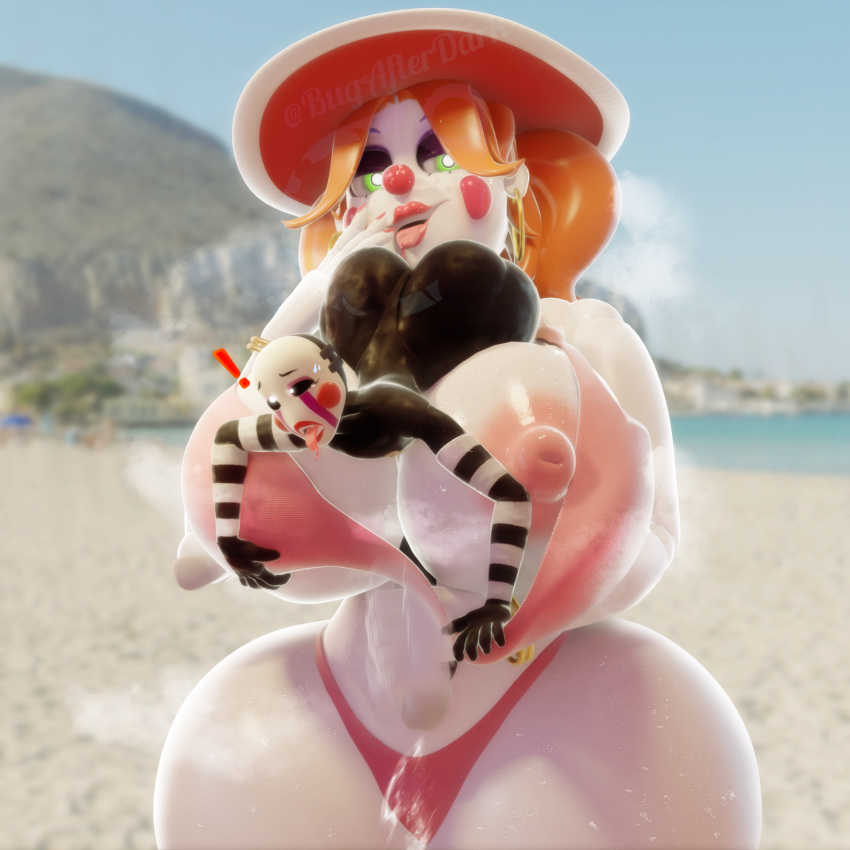 3d_(artwork) ambiguous_gender android animatronic beach big_breasts big_butt big_penis bikini bodily_fluids breast_play breasts bugafterdark butt circus_baby_(fnaf) clothed clothing digital_media_(artwork) duo ejaculation erection exposed_breasts female five_nights_at_freddy's five_nights_at_freddy's_2 genitals hair handjob handjob_while_penetrating hat headgear headwear hi_res huge_breasts huge_penis humanoid looking_at_viewer looking_pleasured machine marionette_(fnaf) nipples open_mouth orange_hair penile penis penis_between_breasts puppet robot robot_humanoid scottgames seaside sex sister_location size_difference skimpy steam swimwear thick_thighs titfuck tongue wide_hips