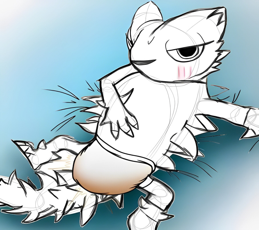 agamid anthro back_to_the_outback blush clothed clothing diaper diaper_fetish feces female francis_fox guide_lines hand_on_chest hi_res lizard messy_diaper outline reptile scalie scat sketch smug_face soiling solo spiked_tail spikes spikes_(anatomy) spread_legs spreading tail thorns thorny_devil wearing_diaper zoe_(back_to_the_outback)