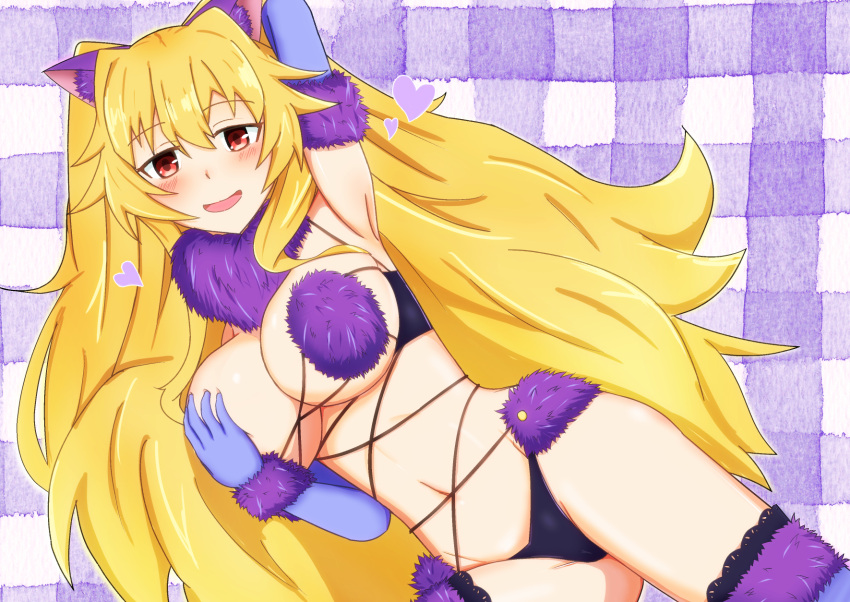 1girl anne_bonny_(fate) armpits blonde_hair breasts cosplay fate/grand_order fate_(series) highres large_breasts long_hair looking_at_viewer mash_kyrielight mash_kyrielight_(dangerous_beast) mash_kyrielight_(dangerous_beast)_(cosplay) red_eyes smile zenrakishi