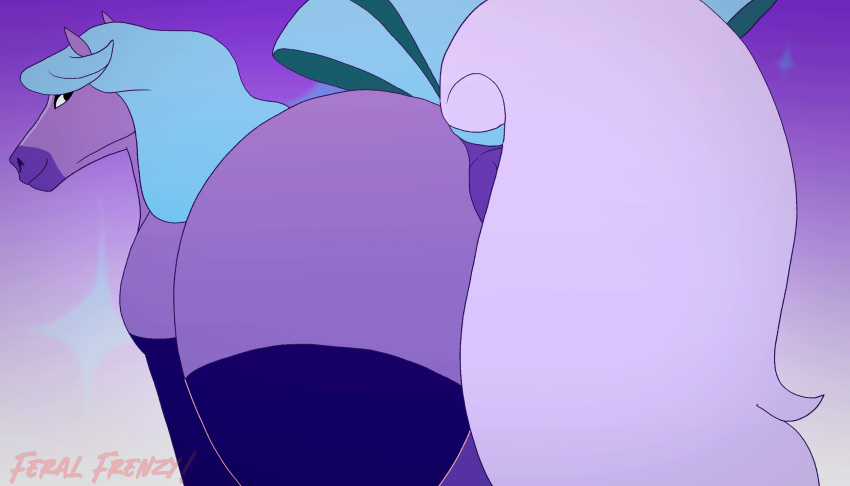 animated anus blue_hair bow_ribbon butt equid equine eyelashes female feral fur grin hair hi_res horse inviting itomic looking_at_viewer mammal mane paloma-paloma preview puffy_anus purple_body purple_fur rear_view shaking_butt smile solo sparkles tail