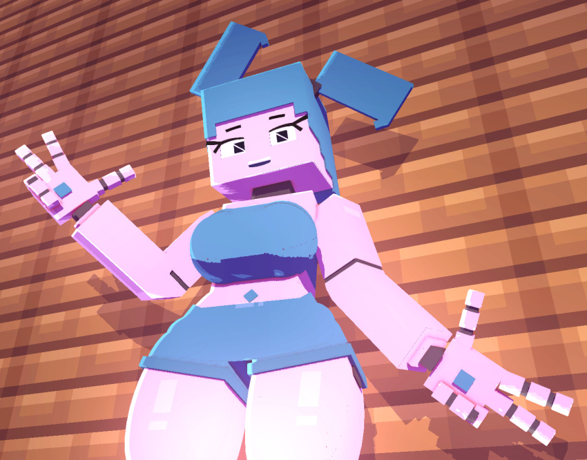 android big_breasts blue_clothing blue_hair breasts clothed clothing coresvoid female hair huge_breasts humanoid jenny_wakeman looking_at_viewer machine microsoft minecraft mojang my_life_as_a_teenage_robot nickelodeon not_furry open_mouth robot robot_humanoid simple_background solo thick_thighs white_body wide_hips xbox_game_studios