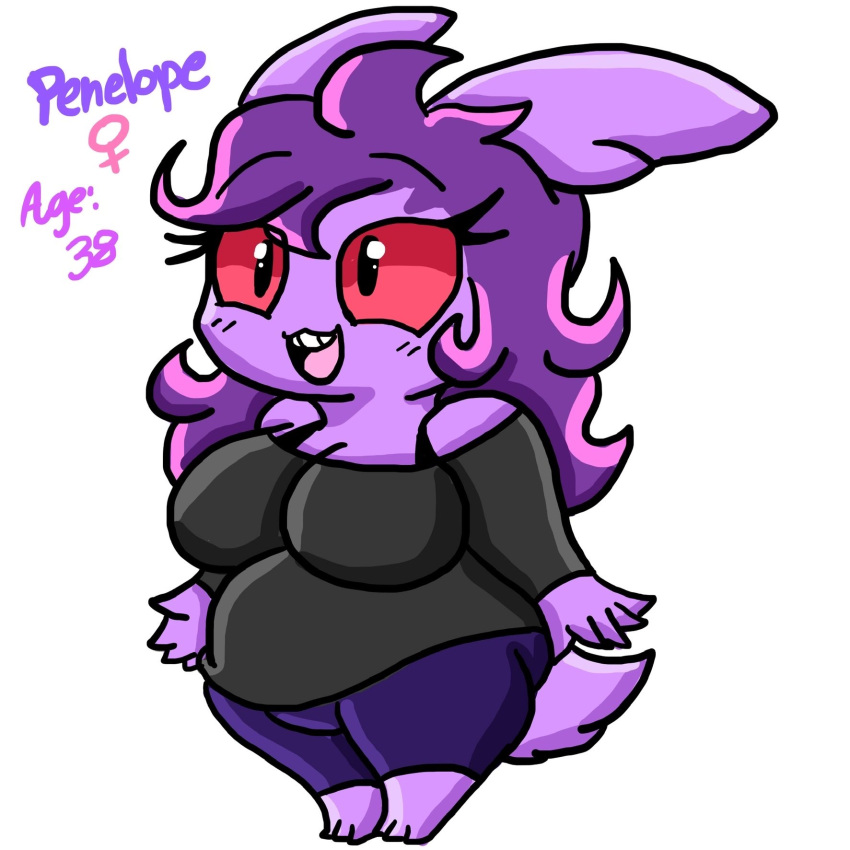 5_fingers anthro belly bottomwear breasts clothing female fingers generation_1_pokemon gengar hair hi_res lewdchuu_(artist) mature_female nintendo pants pokemon pokemon_(species) purple_body purple_hair red_eyes shirt simple_background solo tail teeth topwear white_background