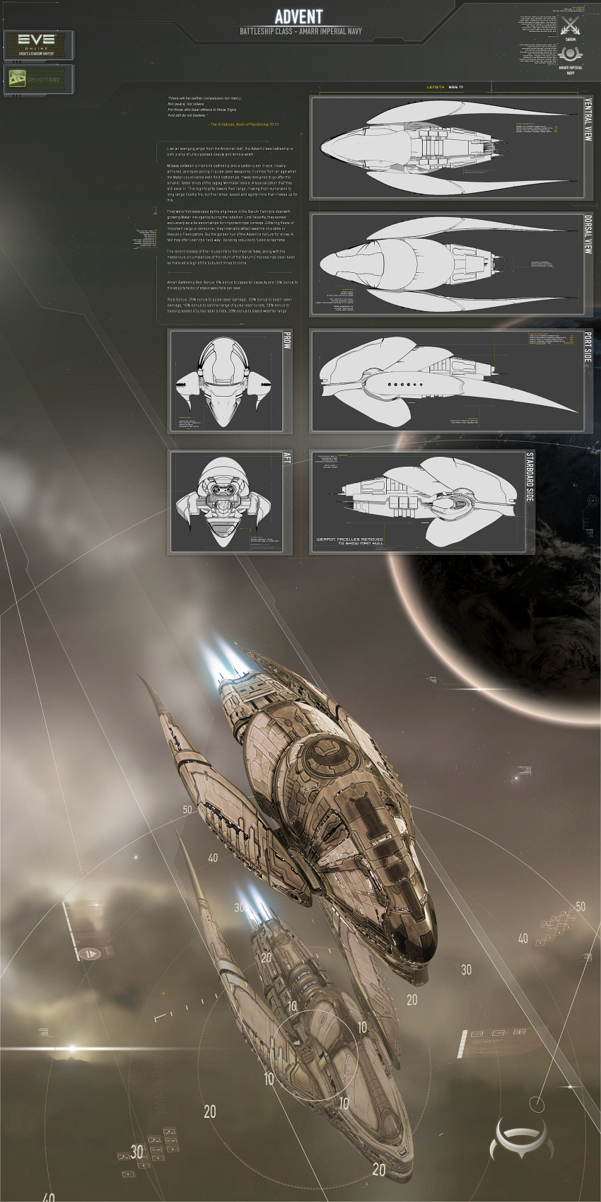 3d absurdres amarr_empire_(eve_online) astepintooblivion battleship_(eve_online) brown_theme cloud commentary concept_art copyright_name emblem english_text eve_online flying glowing highres imperial_navy_(eve_online) logo military_vehicle multiple_views navy_faction_(eve_online) nebula no_humans original outdoors planet realistic reference_sheet science_fiction sky space spacecraft star_(sky) starry_sky thrusters