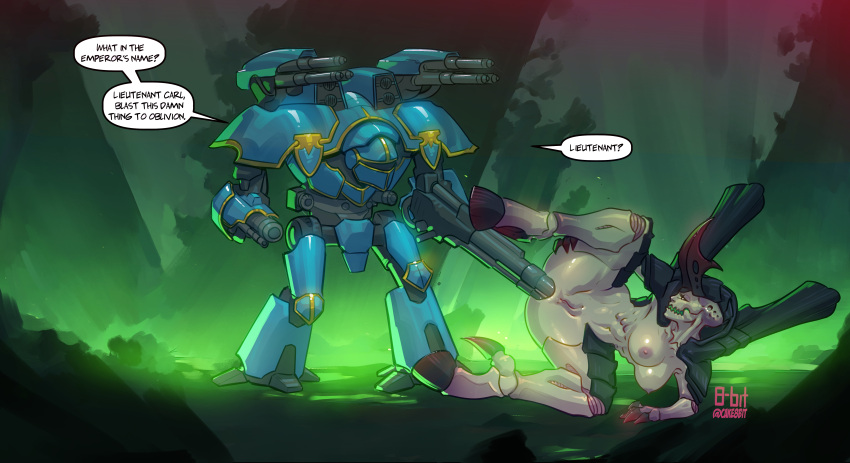 absurd_res alien anal anal_penetration anthro anus armor aroused artist_name big_breasts big_butt breasts bubble_butt butt butt_grab cake8bit claws curvy_figure detailed_background dialogue digital_media_(artwork) duo exoskeleton female genitals hand_on_butt hi_res hooves imperial_knight lying machine multi_limb navel nipples norn_assimilators_(tyranid) nude on_back on_side penetration presenting presenting_hindquarters presenting_pussy pussy rear_view robot signature smile speech_bubble thick_thighs tyranid warhammer_(franchise) warhammer_40000 wide_hips