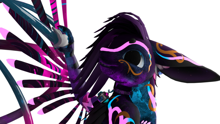 3d_(artwork) anthro avali blender_(software) blender_cycles claws dark_lighting digital_media_(artwork) eldritch_abomination feathers grin harbalarm harbalarm_(character) hi_res male polishing purple_body purple_feathers smile solo tentacles winged_arms wings
