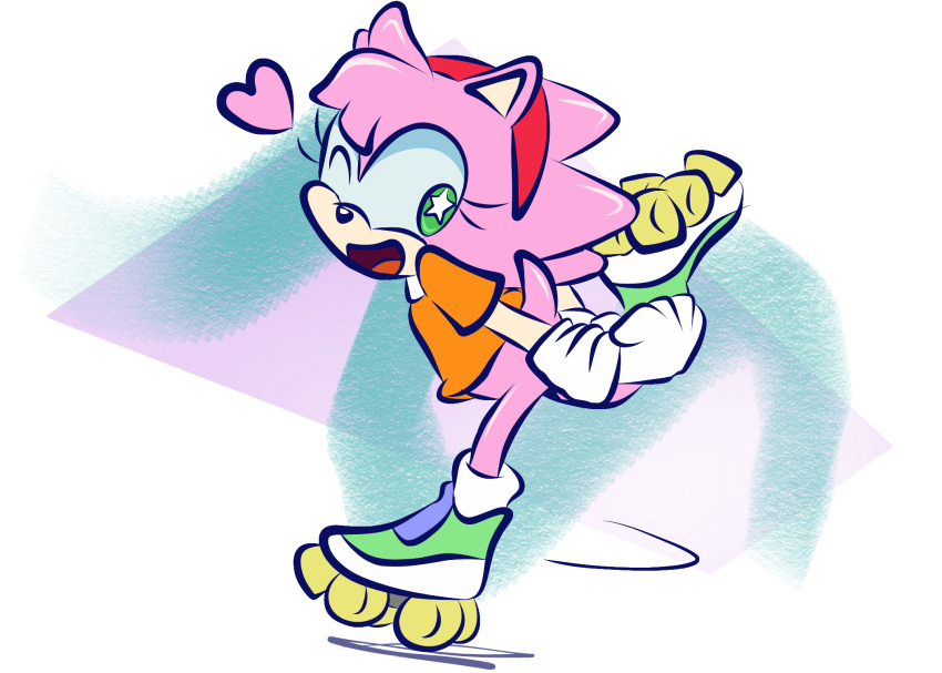 &lt;3 alpha_channel amy_rose anthro blehmaster7 bottomless classic_amy_rose classic_sonic_(universe) clothed clothing eulipotyphlan female fur gloves handwear hedgehog hi_res mammal motion_lines one_eye_closed pink_body pink_fur roller_skates sega shirt solo sonic_the_hedgehog_(series) star_eyes topwear white_clothing white_gloves white_handwear wink