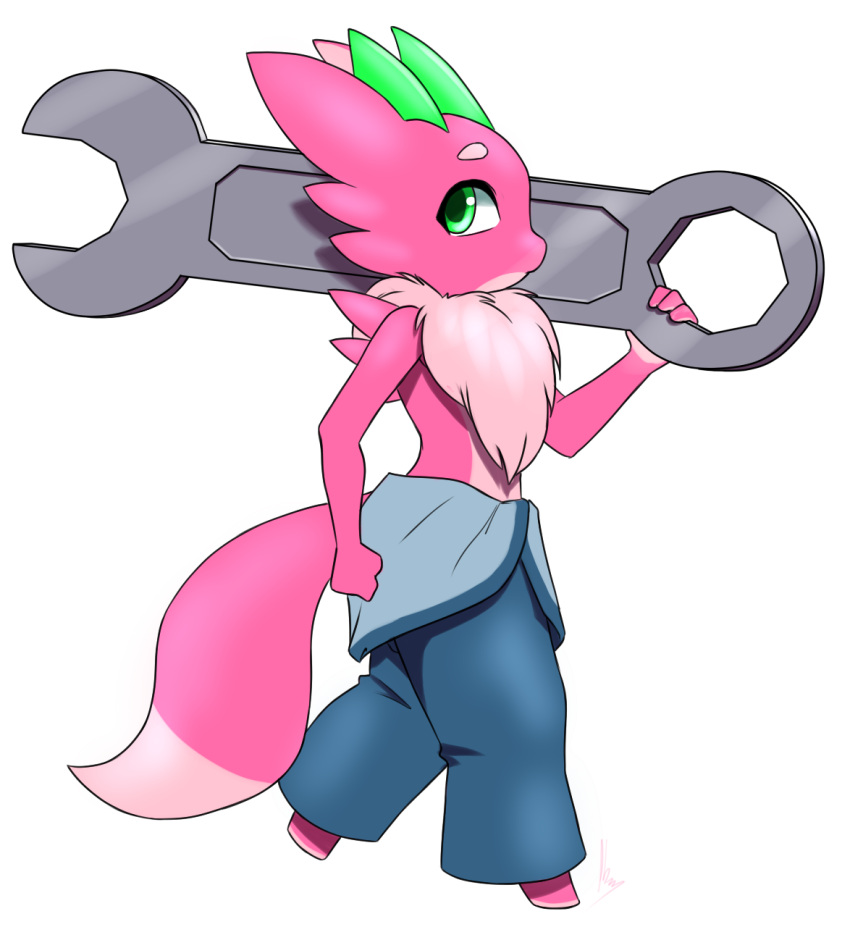 atom clothing female furball hi_res kobold neck_floof overalls reptile scalie tools wrench