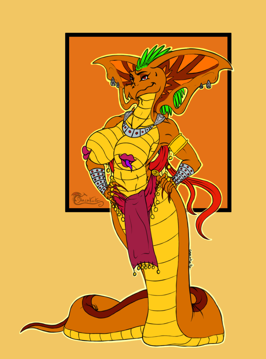 anthro apode arabian arabian_clothing big_breasts breasts clothed clothing cobra daily digital_media_(artwork) dracokaito dracokaitonsfw draconcopode elegant female flat_colors hi_res jewelry legless naga nipple_mouth oriental portrait reptile scalie sensual serpentine sketch snake solo tongue