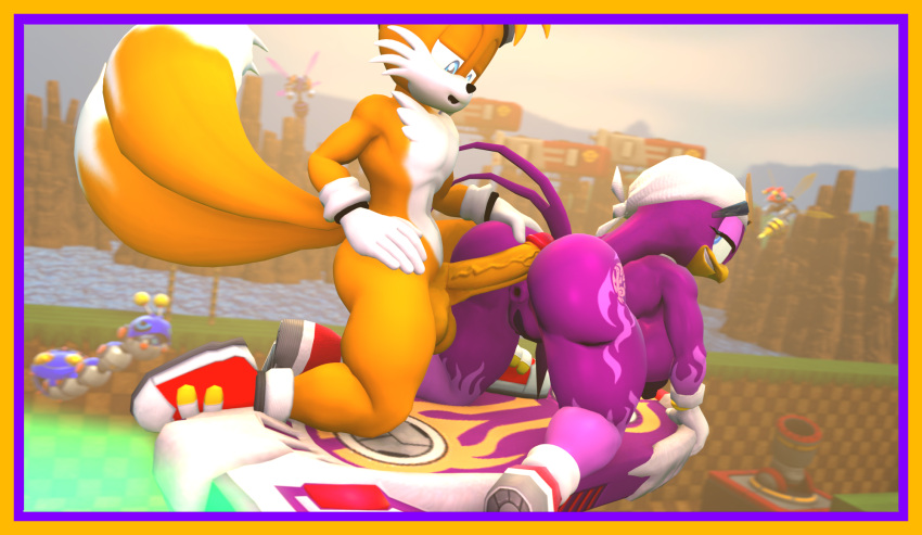 3d_(artwork) avian canid canine digital_media_(artwork) duo female fox genitals hi_res humanoid imminent_sex male male/female mammal miles_prower penis sarah_dellen sega sonic_riders sonic_the_hedgehog_(series) source_filmmaker wave_the_swallow