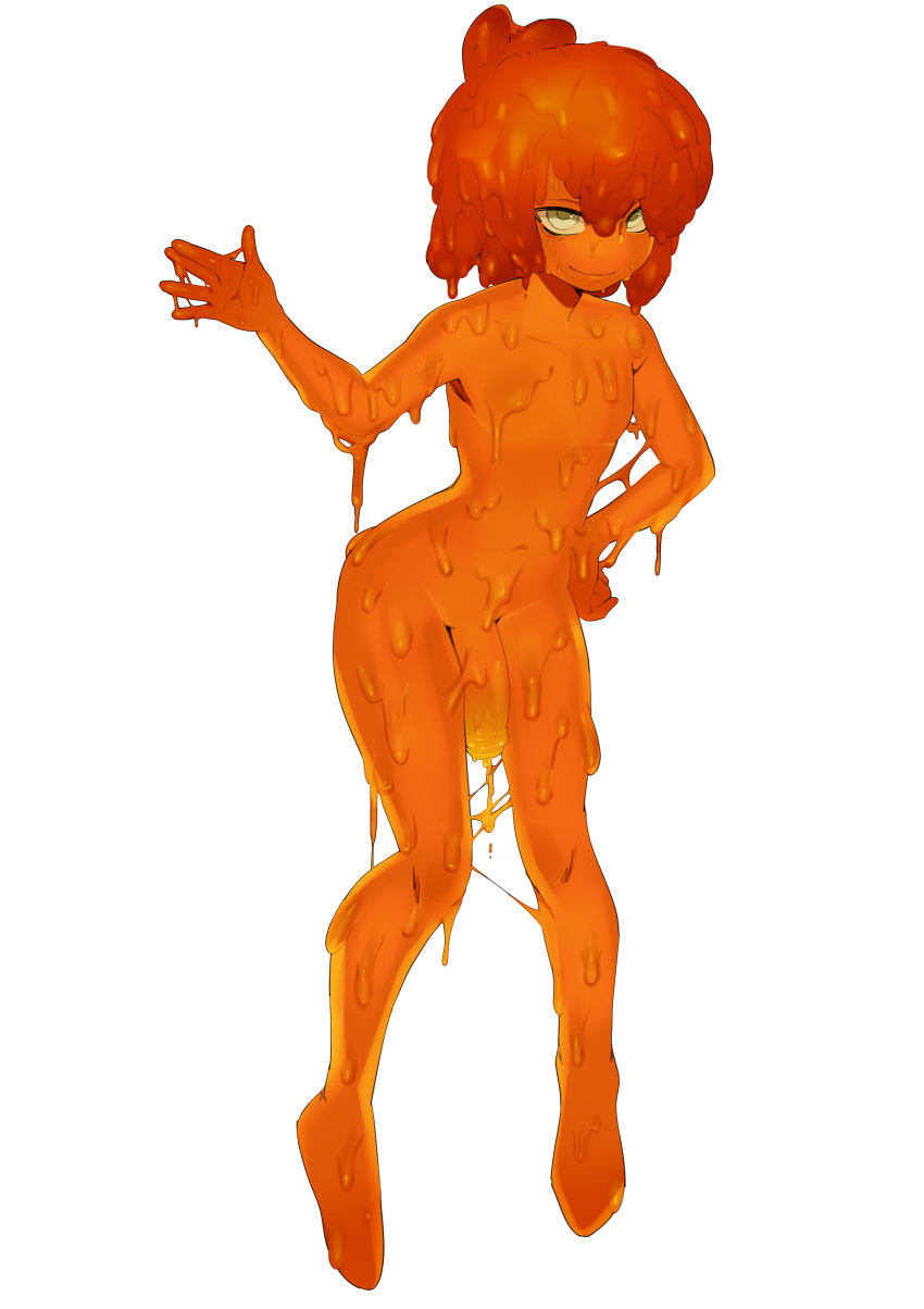 absurd_res goo_creature goo_humanoid hi_res humanoid male orange_body r18 shaded simple_background simple_shading slime solo sticky white_background