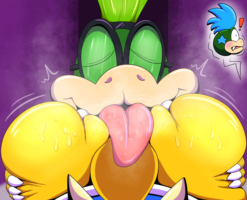 absurd_res anal anthro blush butt butt_grab duo eyes_closed hand_on_butt hi_res iggy_koopa koopa koopaling larry_koopa male male/male mario_bros nintendo oral rimming scalie sex shocked_expression steam tepigfan101 tongue tongue_out