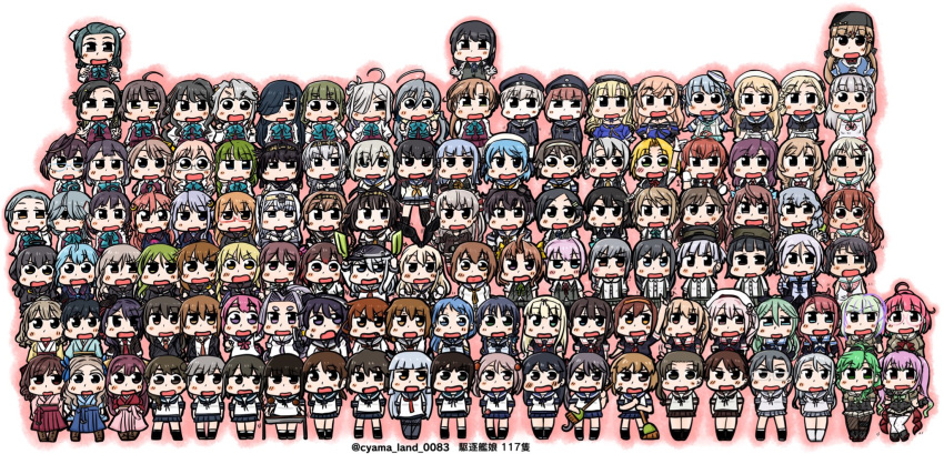 6+girls ahoge akatsuki_(kancolle) akebono_(kancolle) akigumo_(kancolle) akishimo_(kancolle) akizuki_(kancolle) amagiri_(kancolle) amatsukaze_(kancolle) arare_(kancolle) arashi_(kancolle) arashio_(kancolle) ariake_(kancolle) asagumo_(kancolle) asakaze_(kancolle) asashimo_(kancolle) asashio_(kancolle) ayanami_(kancolle) black_hair black_pantyhose black_thighhighs blonde_hair blue_hair blush boots bow bowtie braid brown_hair chibi commentary_request cyama_land dixie_cup_hat double_bun dress everyone fletcher_(kancolle) fubuki_(kancolle) fujinami_(kancolle) fumizuki_(kancolle) fur_hat glasses grecale_(kancolle) green_hair grey_hair hachimaki hagikaze_(kancolle) hair_bun hair_ornament hair_over_one_eye hair_ribbon hair_tubes hairclip hamakaze_(kancolle) hamanami_(kancolle) harukaze_(kancolle) harusame_(kancolle) hat hatakaze_(kancolle) hatsuharu_(kancolle) hatsukaze_(kancolle) hatsushimo_(kancolle) hatsuyuki_(kancolle) hatsuzuki_(kancolle) hayanami_(kancolle) hayashimo_(kancolle) hayashio_(kancolle) headband hibiki_(kancolle) highres ikazuchi_(kancolle) inazuma_(kancolle) isokaze_(kancolle) isonami_(kancolle) jacket janus_(kancolle) japanese_clothes jervis_(kancolle) johnston_(kancolle) kagerou_(kancolle) kamikaze_(kancolle) kantai_collection kasumi_(kancolle) kawakaze_(kancolle) kazagumo_(kancolle) kikuzuki_(kancolle) kisaragi_(kancolle) kishinami_(kancolle) kiyoshimo_(kancolle) kneehighs kuroshio_(kancolle) libeccio_(kancolle) long_hair long_sleeves maestrale_(kancolle) maikaze_(kancolle) makigumo_(kancolle) makinami_(kancolle) matsu_(kancolle) matsukaze_(kancolle) meiji_schoolgirl_uniform michishio_(kancolle) mikazuki_(kancolle) military_hat minazuki_(kancolle) minegumo_(kancolle) miyuki_(kancolle) mochizuki_(kancolle) momo_(kancolle) multicolored_hair multiple_girls murakumo_(kancolle) murasame_(kancolle) mutsuki_(kancolle) naganami_(kancolle) nagatsuki_(kancolle) neckerchief nenohi_(kancolle) nowaki_(kancolle) oboro_(kancolle) okinami_(kancolle) one_side_up ooshio_(kancolle) open_mouth oyashio_(kancolle) pantyhose papakha pink_hair pleated_skirt purple_hair red_hair revision ribbon sagiri_(kancolle) sailor_collar sailor_dress samidare_(kancolle) samuel_b._roberts_(kancolle) satsuki_(kancolle) sazanami_(kancolle) school_uniform scirocco_(kancolle) serafuku shigure_(kancolle) shikinami_(kancolle) shimakaze_(kancolle) shiranui_(kancolle) shiratsuyu_(kancolle) shirayuki_(kancolle) short_hair short_sleeves side_ponytail simple_background single_braid skirt socks suzukaze_(kancolle) suzunami_(kancolle) suzutsuki_(kancolle) takanami_(kancolle) take_(kancolle) tamanami_(kancolle) tanikaze_(kancolle) tashkent_(kancolle) teruzuki_(kancolle) thighhighs tokitsukaze_(kancolle) twin_braids twintails two_side_up ume_(kancolle) umikaze_(kancolle) urakaze_(kancolle) uranami_(kancolle) ushio_(kancolle) usugumo_(kancolle) uzuki_(kancolle) wakaba_(kancolle) white_background yamagumo_(kancolle) yamakaze_(kancolle) yayoi_(kancolle) yukikaze_(kancolle) yuudachi_(kancolle) yuugumo_(kancolle) z1_leberecht_maass_(kancolle) z3_max_schultz_(kancolle)