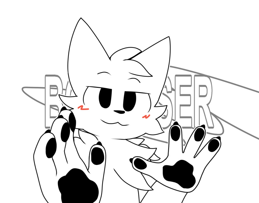 4_fingers :3 anthro blaki_raiper blush blush_lines boy_kisser_(meme) cheek_tuft claws digital_media_(artwork) domestic_cat english_text facial_tuft felid feline felis fingers fluffy fluffy_shoulders fur half-closed_eyes humor looking_at_viewer male mammal meme monochrome mr_beast_(meme) narrowed_eyes pawpads pose reaction_image shitpost smile smiling_at_viewer solo text tuft white_body white_fur