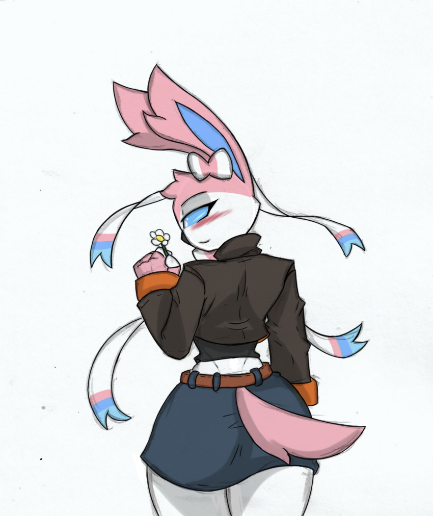 anthro big_butt butt clothing eeveelution female generation_6_pokemon hi_res jacket nintendo pace-maker pokemon pokemon_(species) small_waist solo sylveon topwear wide_hips