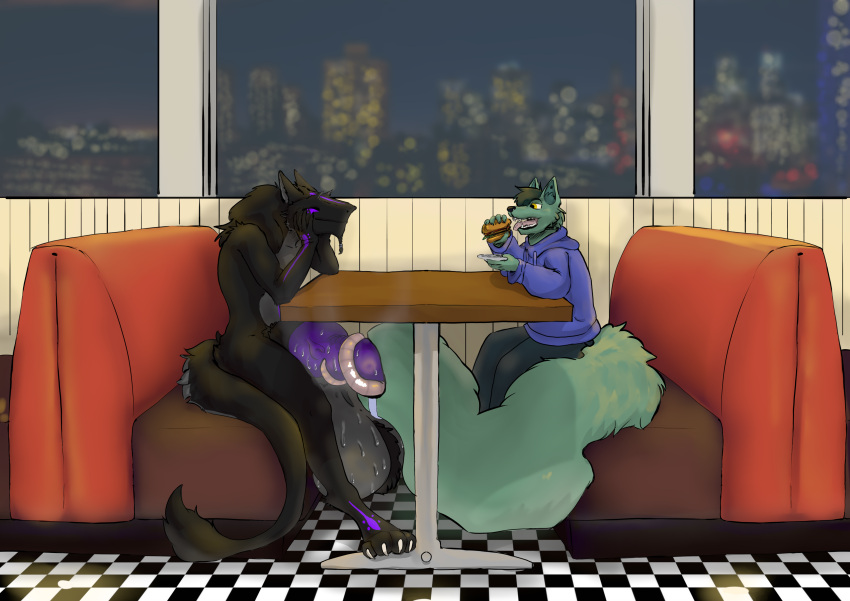 absurd_res anthro balls big_(disambiguation) big_balls big_penis bodily_fluids canid canine canis clothed clothed_sex clothing diner duo eating eating_food fat_balls finally_i_can_eat_in_peace food genital_fluids genitals hi_res huge_balls huge_penis hyper hyper_balls hyper_genitalia hyper_penis invalid_tag long_tongue male male/male mammal nude nude_anthro nude_male oral penis precum public public_nudity public_oral public_sex restaurant saliva sergal sex steam sweat sweaty_balls sweaty_genitalia tafy tafy_tail tail tail_mouth tongue unusual_anatomy unusual_tail wet wolf