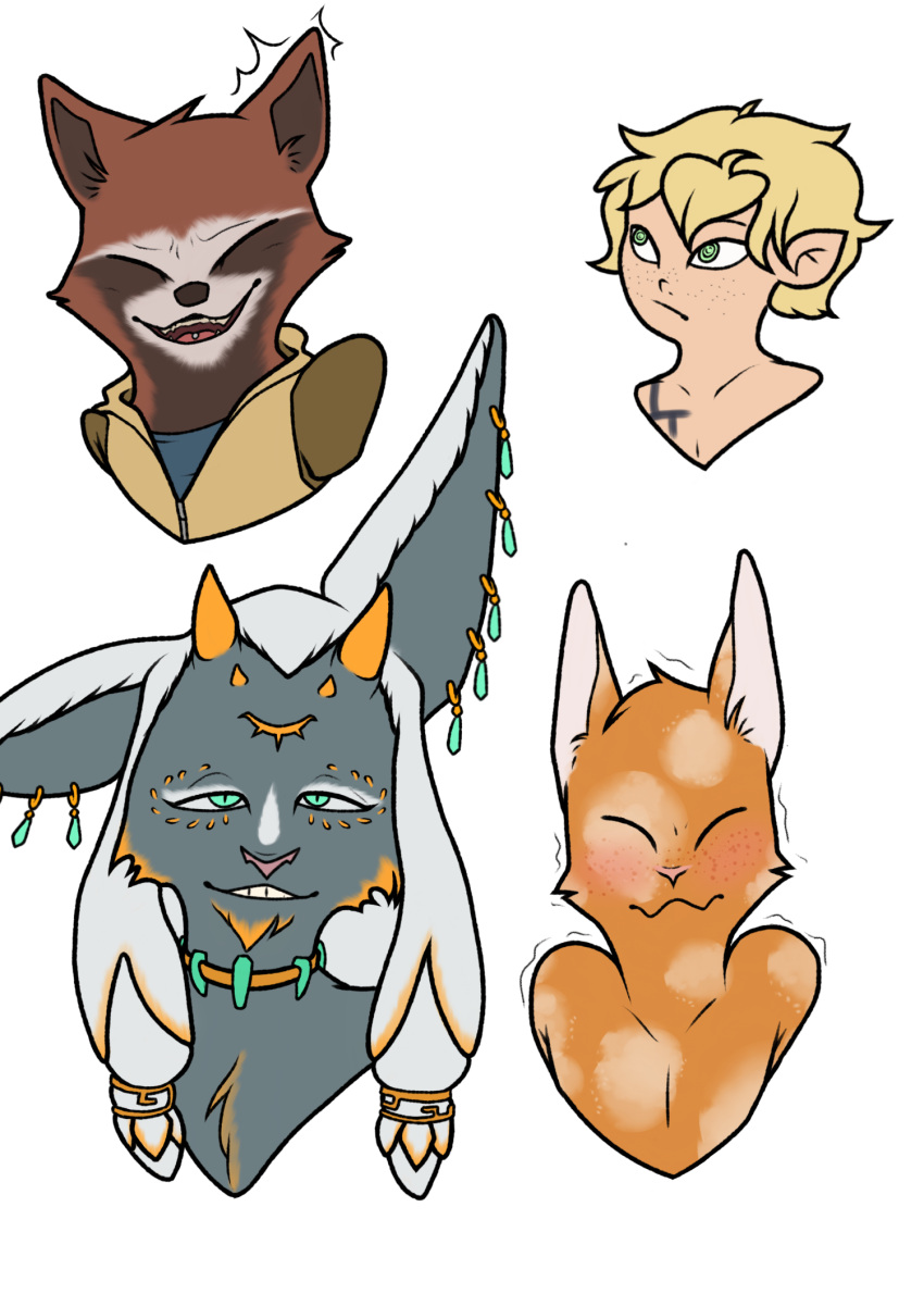 alpha_channel ambiguous_gender anthro blonde_hair blue_eyes blush bovid brown_body brown_fur canid canine caprine clothed clothing digital_media_(artwork) ear_piercing ears_up elf eyes_closed fan_character fox fur gem green_eyes grey_body grey_fur group guardians_of_the_galaxy hair hi_res horn human humanoid humanoid_pointy_ears hylian jewelry laugh link long_hair looking_up makeup male mammal marvel nate_foster nintendo open_mouth orange_body piercing procyonid raccoon rauru_(tears_of_the_kingdom) rocket_raccoon smile solo spots spotted_body spotted_fur tattoo the_legend_of_zelda tongue tongue_piercing