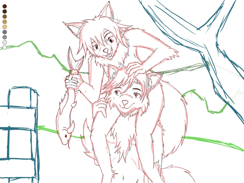 2021 4:3 anthro azee bonding canid canine canis carrying chara_(undertale) cyote farfener female fish food fur hair happy invalid_tag kemono_friends links mammal marine non_color outline piggyback predators shiyan sibling sister sisters sketch slave the_farfener undertale undertale_(series) wolf