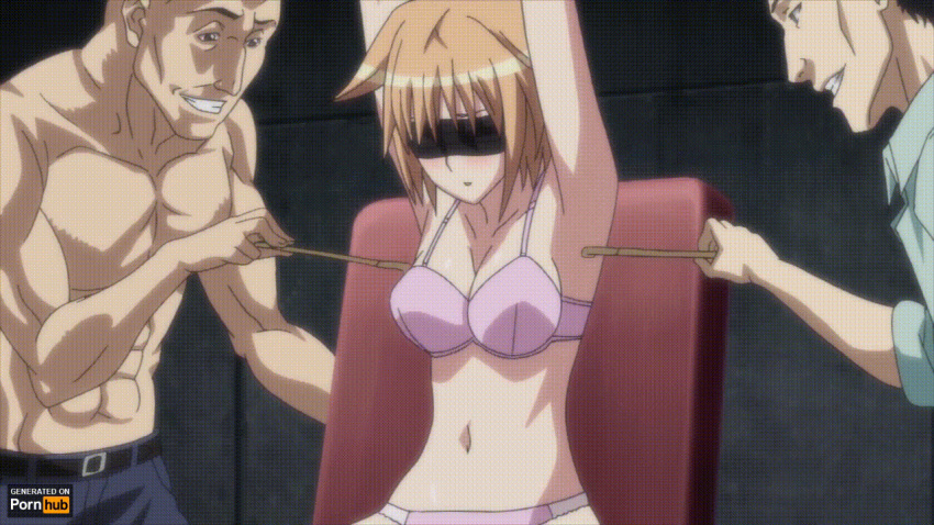 1girl 3boys animated animated_gif anime_screencap armpit_tickling backscratcher bdsm bikini black_blindfold blindfold bondage bound bra multiple_boys non-web_source panties pink_bikini pink_bra pink_panties seikon_no_qwaser swimsuit teresa_beria underwear