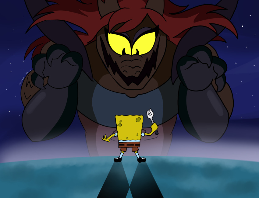 anthro cartoon_network cosma_(ok_k.o.!_lbh) crossover darkburst_(artist) duo female frozarcold hi_res larger_female lizard macro male marine nickelodeon ok_k.o.!_let's_be_heroes parody poster reptile scalie screenshot_edit sea_sponge size_difference smaller_male spongebob_squarepants spongebob_squarepants_(character)