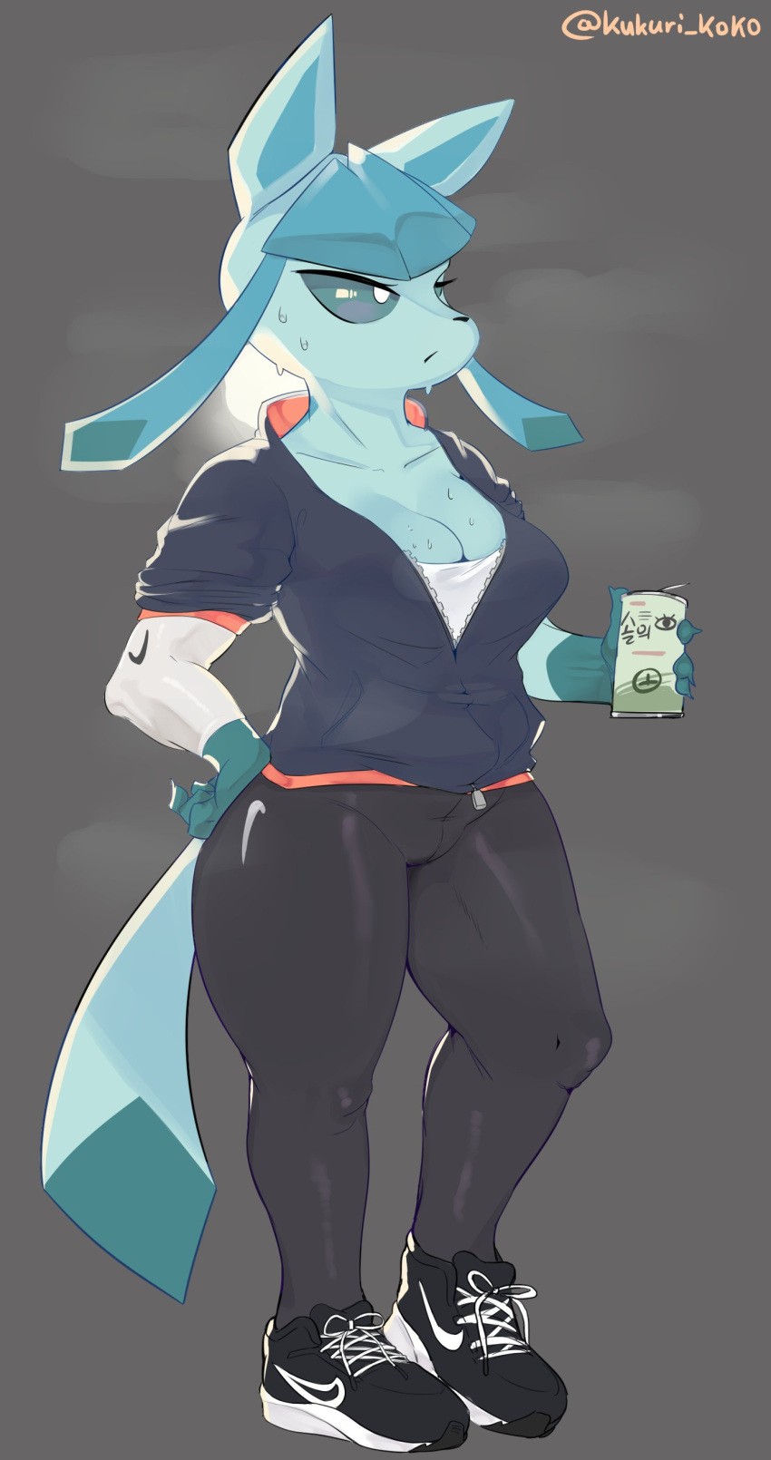 absurd_res anthro eeveelution female generation_4_pokemon glaceon hi_res kukurikoko nintendo pokemon pokemon_(species) solo