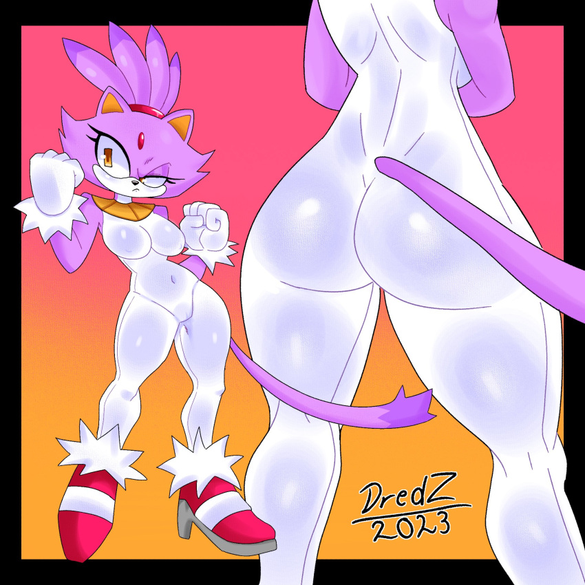 anthro big_breasts blaze_the_cat bodysuit breasts butt chipxdip clothing domestic_cat felid feline felis female footwear fur gloves handwear hi_res high_heels jewelry mammal necklace purple_body purple_fur sega shoes skinsuit sonic_the_hedgehog_(series) tight_clothing yellow_eyes