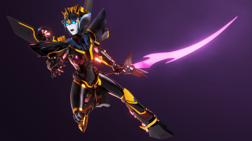 3d armor autobot billnguyen1411 blender_(medium) blue_eyes breasts energy_sword glowing glowing_eyes highres humanoid_robot mechanical_wings medium_breasts metal_skin red_lips robot robot_girl shoulder_armor sword transformers transformers_prime weapon windblade wings