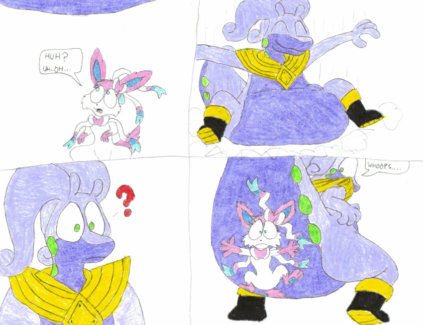 2021 accident armor big_butt blue_eyes butt butt_crush butt_slam cartoon_physics clothing colored_pencil_(artwork) comic crush dialogue dragon duo eeveelution fairy female flattened footwear fur generation_6_pokemon gold_(metal) gold_armor goodra green_eyes hair heavy_bottom hi_res huge_butt humor imminent inanimate_transformation larger_male looking_back male malleable_body mammal nintendo o_o pancake_flattened pink_body pink_fur pink_hair pokemon pokemon_(species) purple_body purple_skin simple_background sitting sitting_on_another size_difference smaller_female smooshed squish squished_flat surprise sylveon tail toony topwear traditional_media_(artwork) transformation ultimatepokemorphs white_body white_fur wide_eyed