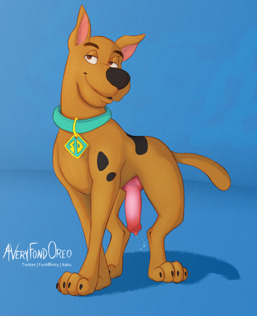 animal_genitalia animal_penis averyfondoreo bedroom_eyes big_penis bodily_fluids brown_body brown_eyes brown_fur canid canine canine_genitalia canine_penis canis collar collar_only domestic_dog feral fur genital_fluids genitals great_dane hanna-barbera hi_res knot male mammal markings mastiff molosser narrowed_eyes nude paws penis precum scooby-doo scooby-doo_(series) seductive solo spots spotted_markings tail