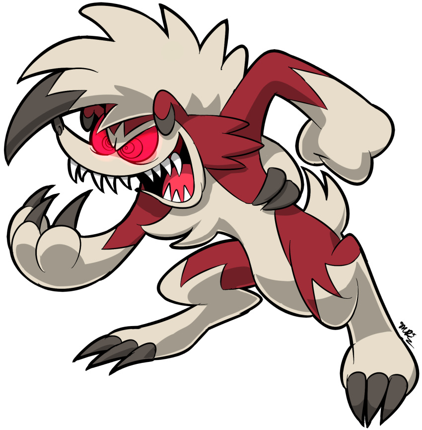 alpha_channel anthro biped bright_eyes claws fangs frown_eyebrows fur generation_7_pokemon grey_body grey_fur hi_res lycanroc mast3r-rainb0w midnight_lycanroc nintendo open_mouth open_smile pokemon pokemon_(species) red_body red_fur red_sclera ringed_eyes sharp_claws sharp_teeth signature simple_background smile solo teeth toony transparent_background white_body white_fur