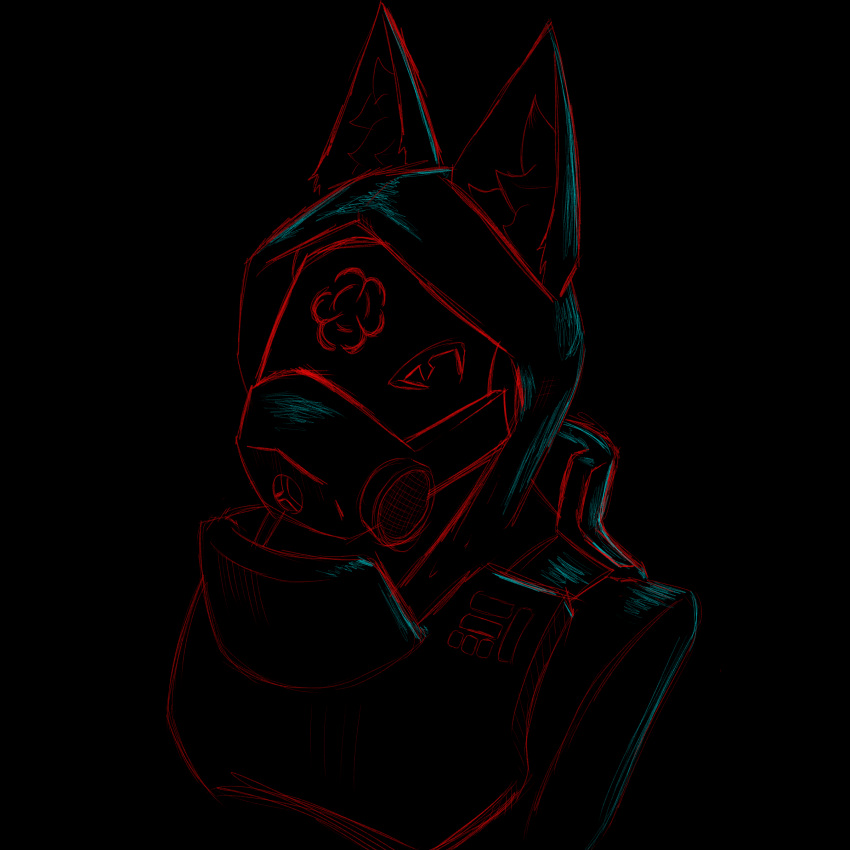 absurd_res ambiguous_gender anthro biohazard_symbol biohound black_background chest_armor fan_character gas_mask hi_res machine mask protogen shaded silhouette simple_background solo symbol unnamed_character
