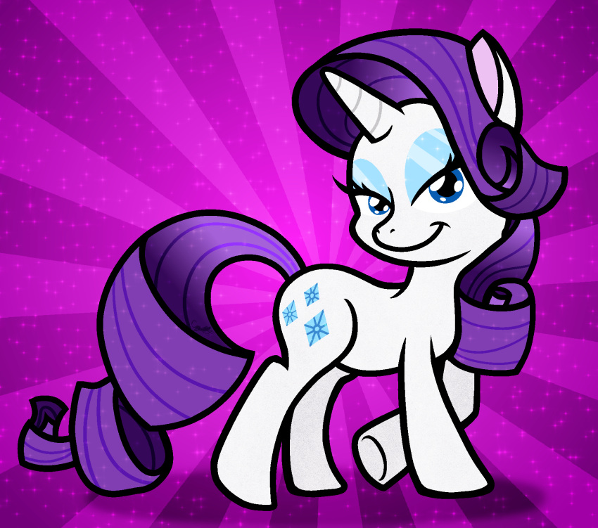 2023 blue_eyes captainquack64 cutie_mark equid equine eyeshadow female feral friendship_is_magic hair hasbro hi_res horn long_hair looking_at_viewer makeup mammal my_little_pony purple_background purple_hair rarity_(mlp) simple_background smile solo toony unicorn